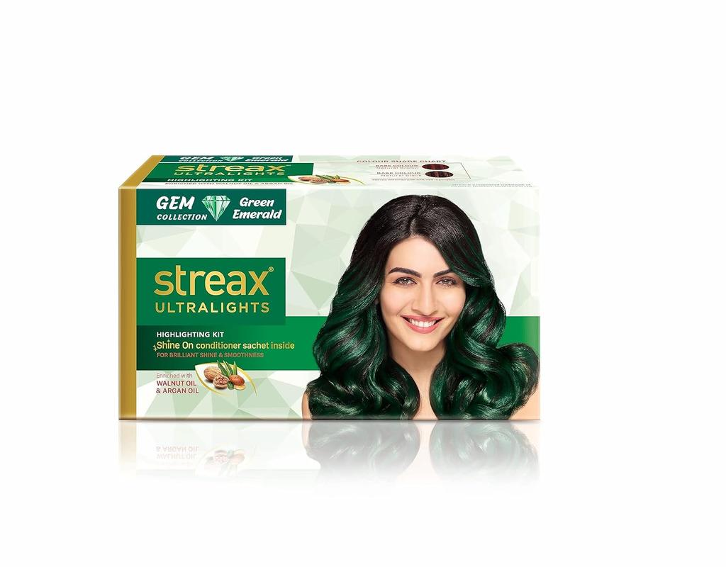 Streax Ultralights Hair Colour Highlight Kit Green Emerald For Women Pack Of 1 Rich Vibrant Easy Diy Application