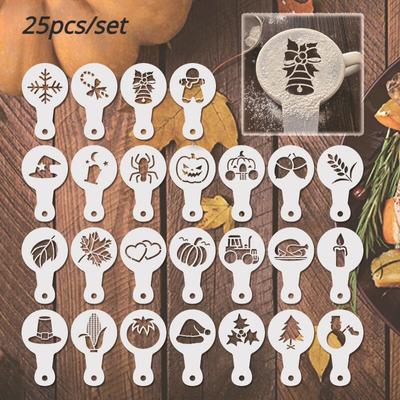 25pcs Christmas Halloween Pattern White Waterproof Hollow Carving Template Posterledger Painting Coloring Stencils Plant Food