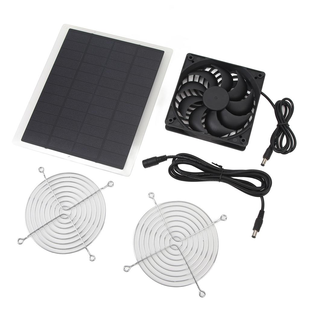 Solar Panel Fan 10W Exhaust Fan Dual Layer Metal Shell Coated Panel Long Cable Vent Fan for Greenhouse Coops RVs Pet House