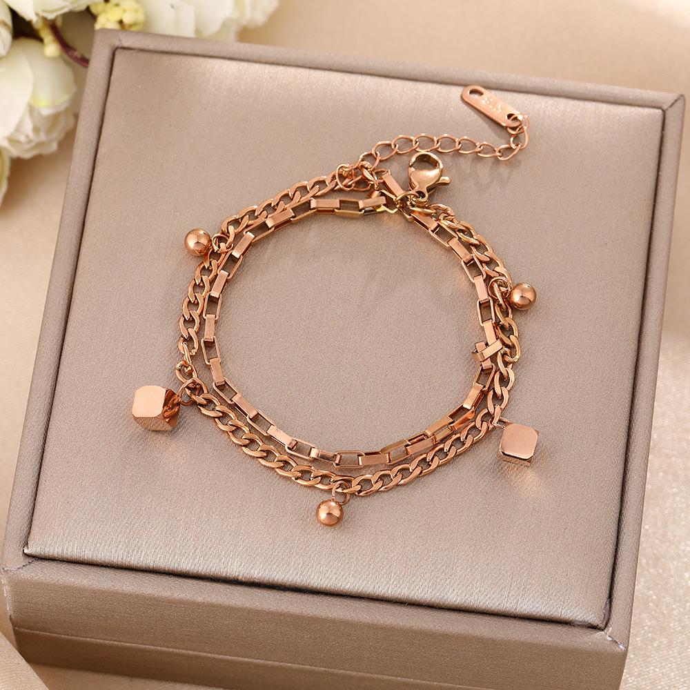 Luxe Titanium Staal Vierbladig Klaver Armband in Koreaanse Stijl met Ingelegde Diamanten voor Vrouwen - Kleurvast