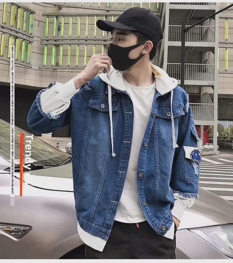 Men's Korean Style Two-in-One Denim Jacket - Trendy, Loose Fit, Hooded, Perfect for Spring & Autumn