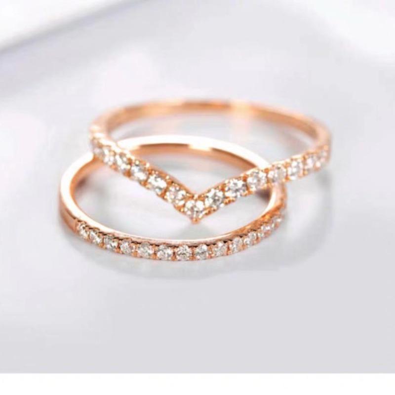 Electroplated Zircon Ring, Micro-set Diamond V-row Diamond Wedding Ring Set, Ring Jewelry.