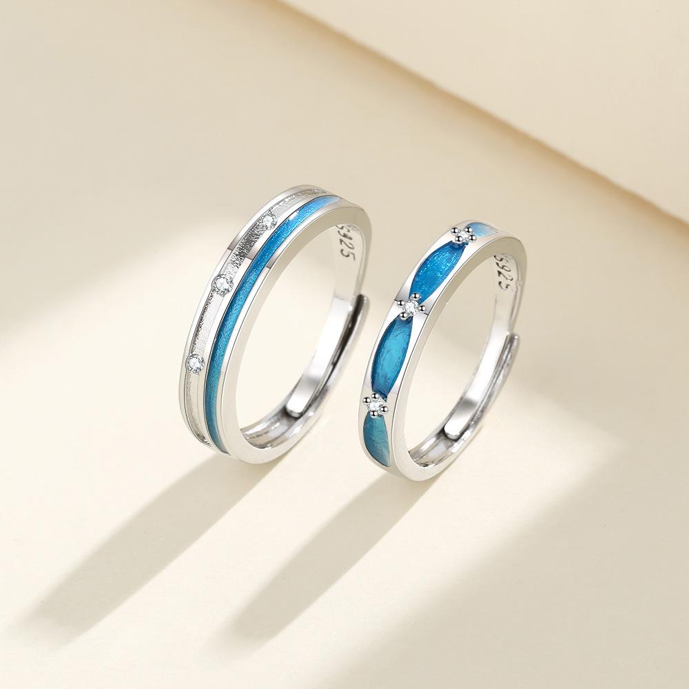 2 Stück 925 Sterling Silber Partnerringe Verstellbar Schlichtheit Mode Exquisit Herren Damen Schmuck Zubehör Hochzeitsfeier Geschenk