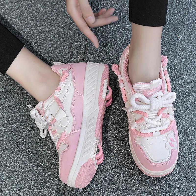 Nuevos zapatos de paseo para niñas Patines invisibles de cuatro ruedas medianos para niños Estudiantes patines de ruedas con cordones niños