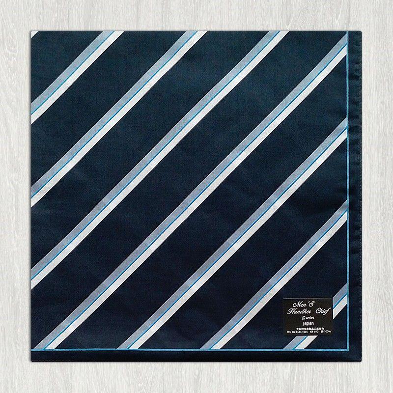 

Made in Japan Business Cotton Sweat-Absorbent Suit Handkerchief Gray bottom blue bar