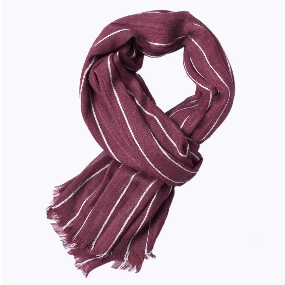 Blue Cotton Linen Men Scarf Spring Autumn Striped Tassel Scarf Men Fashion Style Male Accessories