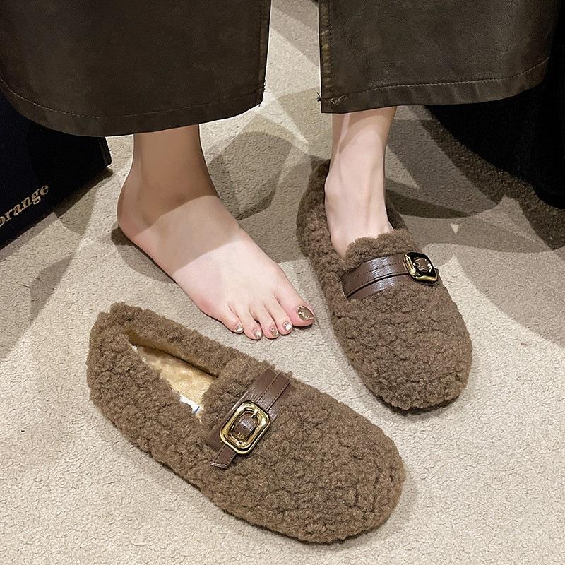 Women's large size padded thickened one foot stirrup winter warm fur one single shoes padded lining non-slip hiking sports cotton shoes