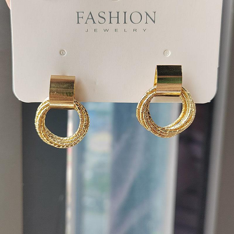 Women Simple Fashion Hollow Circle Multi Layer Wrapped S925 Silver Pin Earrings