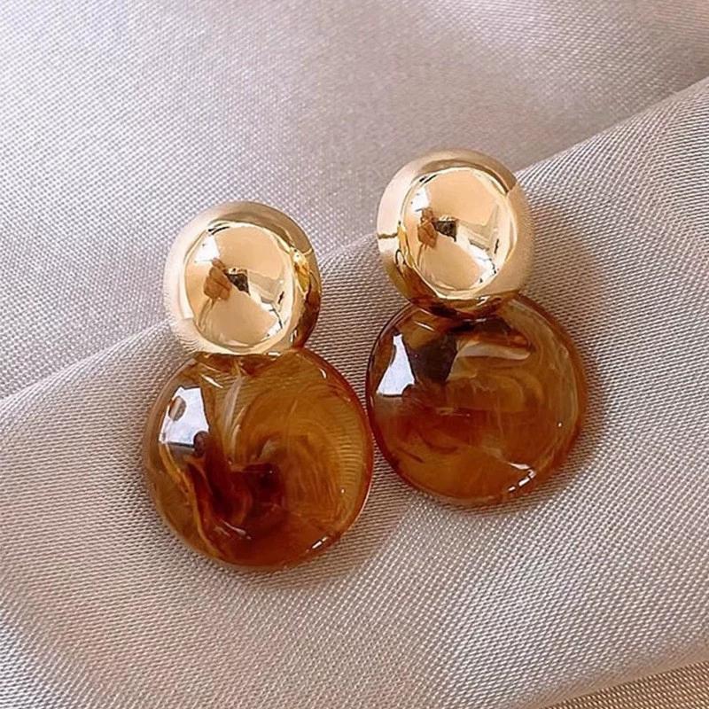 

Maillard Smudge Round Discs Wafer Amber Color Pendant Earring for Women Korean Punk Zircon Christmas Gift