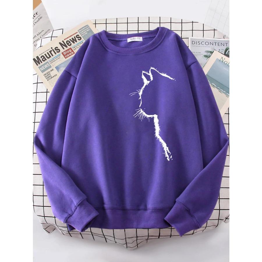 Simple Strokes of Cat Pet Print Hoody Womens Shoulder Drop All-match Hoodies Simple S-XXL Hoodie Street Quality Clothing Female