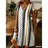 Elegant Fashion Polka Dot Striped Dress For Women Summer Clothing Plus Size Casual V-Neck Short Sleeve Loose Midi Dresses