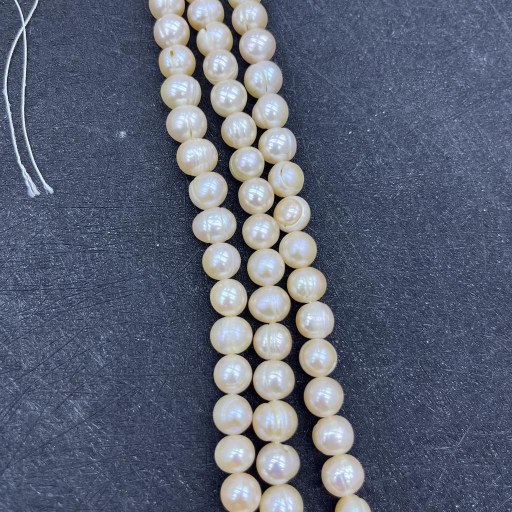 1String, White Purple Yellow Natural Freshwater Pearls, Handmade Near Round Pearl Beads for Jewelry Making DIY Crafts (Beads 9-10mm, Length 36cm)