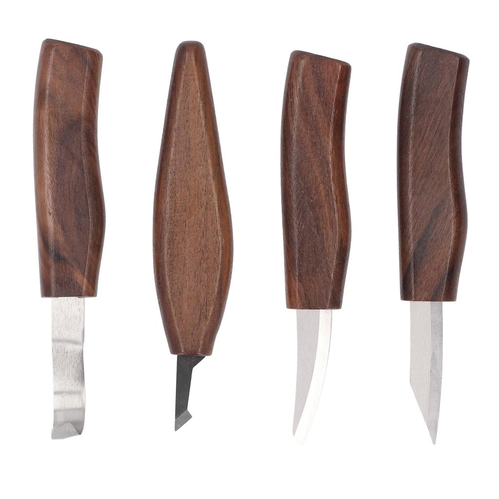 4PCS Wood Carving Tools with Sharpening Stone Leather Strop Walnut Handle Digging Sculpting Set for