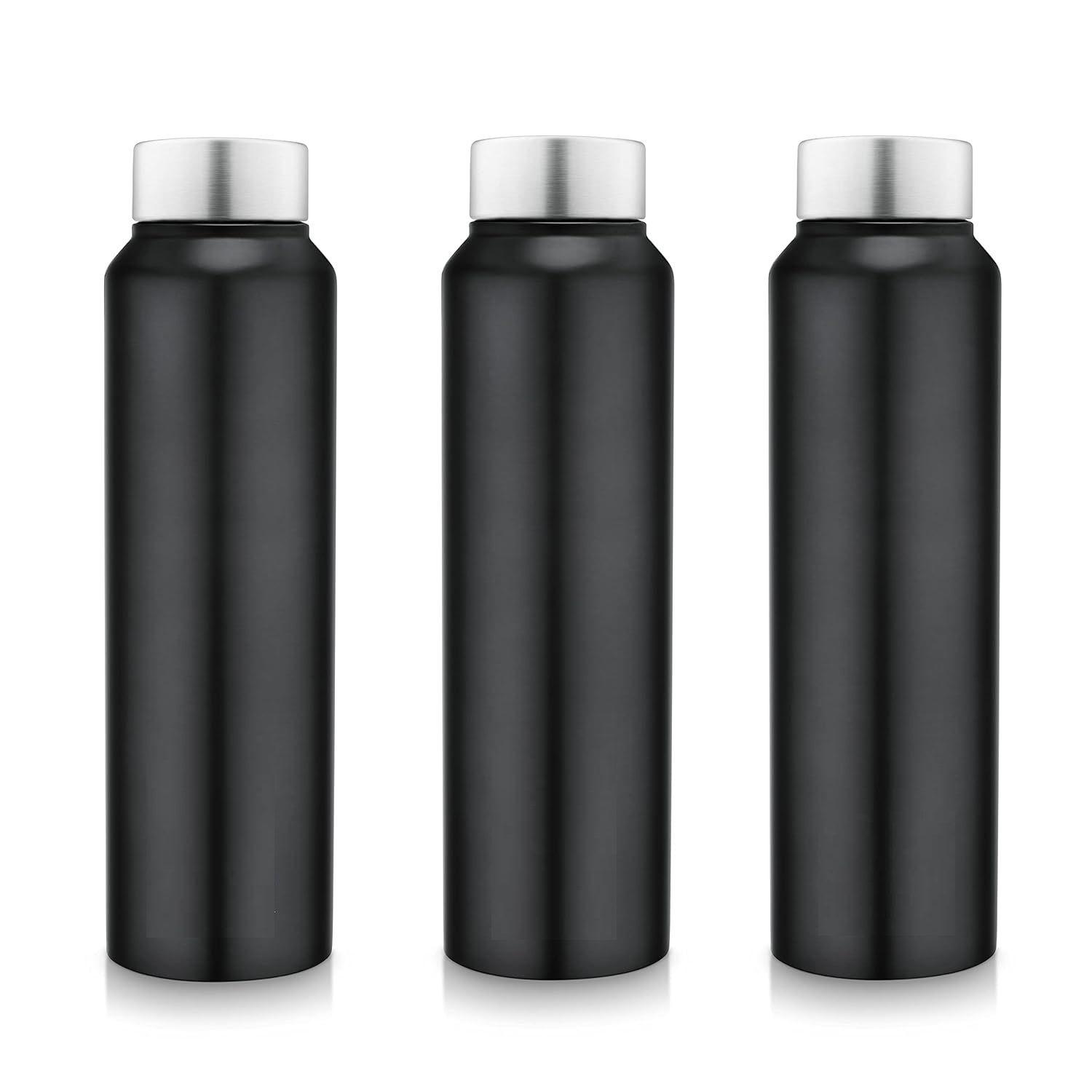 

Бутылка для воды из нержавеющей стали Speedex 1 л для детей, мальчиков, девочек, бутылки 1 литр для спортзала, использования в холодильнике, школы и офиса (Стальной колпачок - Набор из 3 штук, Черный)