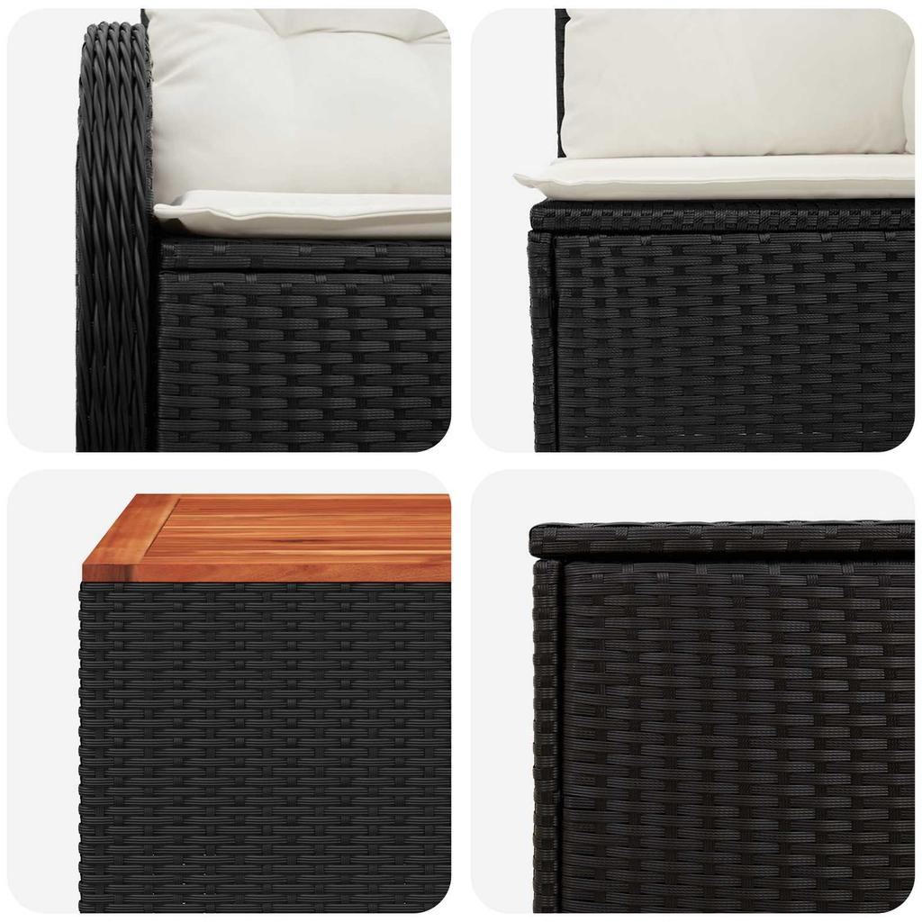 Sofa Set 6 Pieces Black and Cream White Poly Rattan and Steel