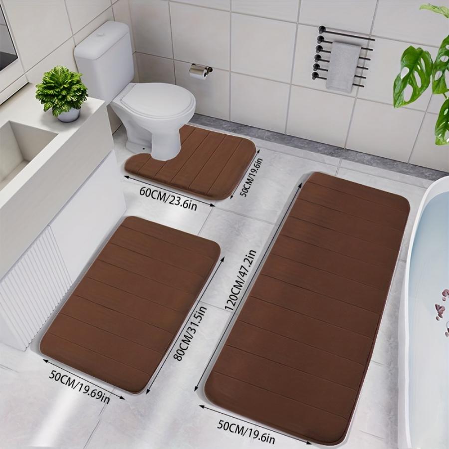 3 Pcs Bathroom Mat Set Non-slip Toilet Carpet Memory Foam Absorbent Bathroom Floor Mats Shower Rug Home Decor Waterproof Footpad