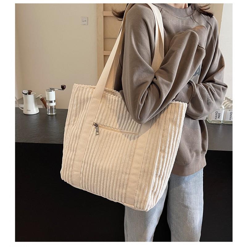 All-matching Women's Large-capacity Tote Bag Simple Artistic Corduroy Shoulder College Students 'commuting Handbag