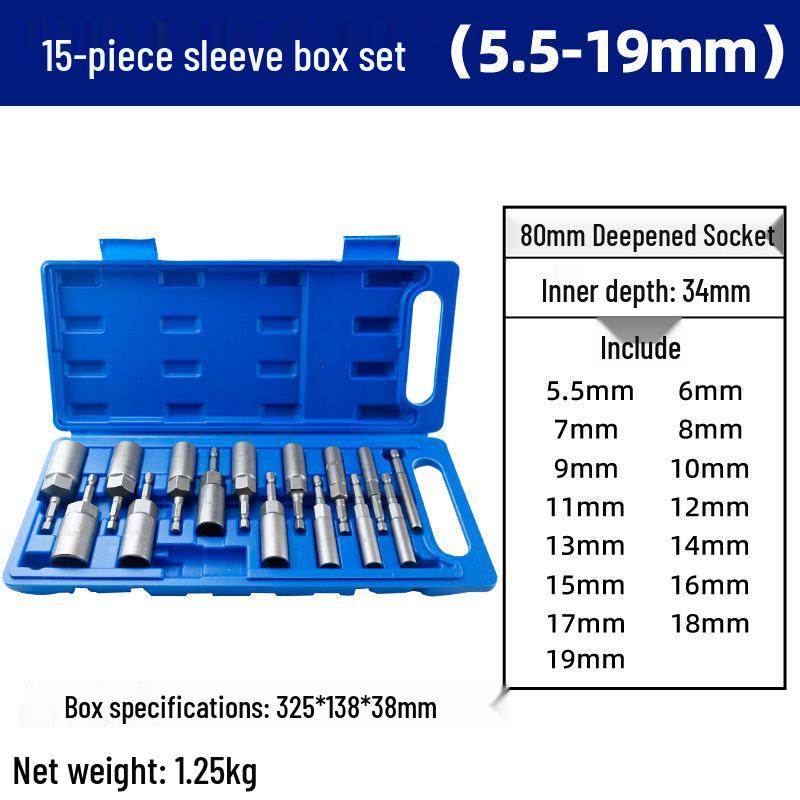 Deep Socket Extension Set for Electric Hex and Pneumatic Drills