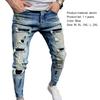 Men Jeans Ripped Whitewashed Multi Pockets Bottoms Skinny Washable Denim Pants Streetwear