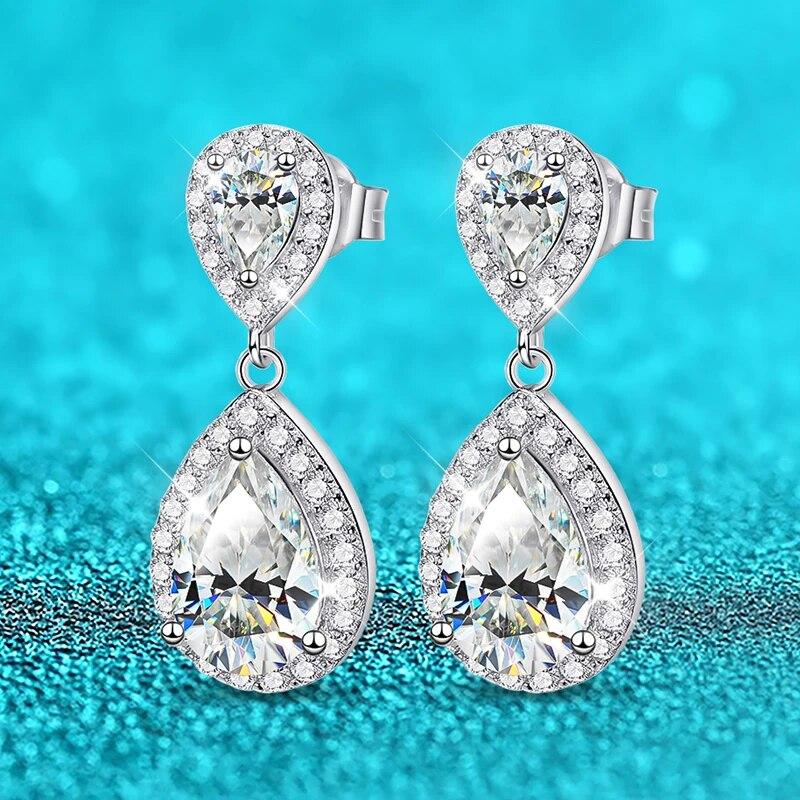 D Color 18k Plated 4.17cttw All Moissanite Drop Earrings for Women Pear Cut D Color 925 Sterling Silver Earrings Wedding Jewelry