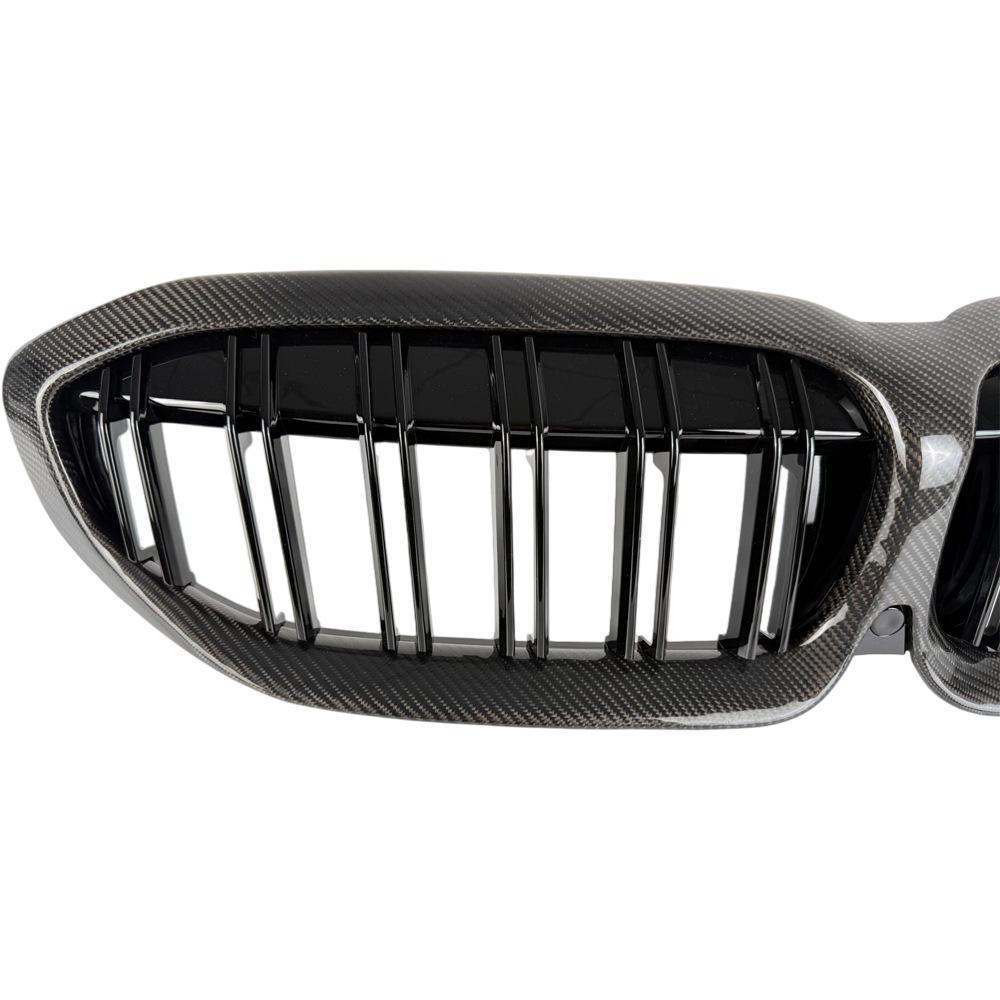 Carbon Fiber Dual Line Grille for BMW 3 Series G20/G28 (Warrior Style, Bright Black, Early G20 Compatible)