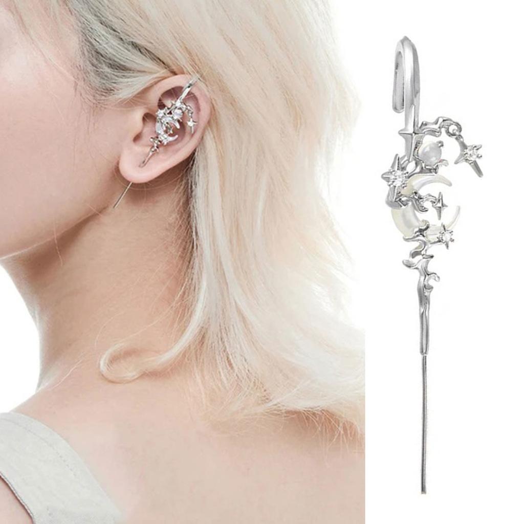 Sparkling Star and Moon Diamond Earring Fashionable Ear Needle Wrap Crawler Hook Earrings Jewelry for Fashionistas