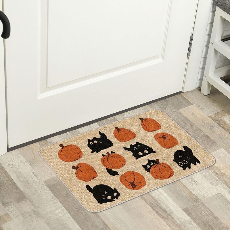 Halloween Welcome Door Mat Farmhouse Pumpkin Non-Slip Entry Rug Front Door Floor Carpet Indoor Home Decor