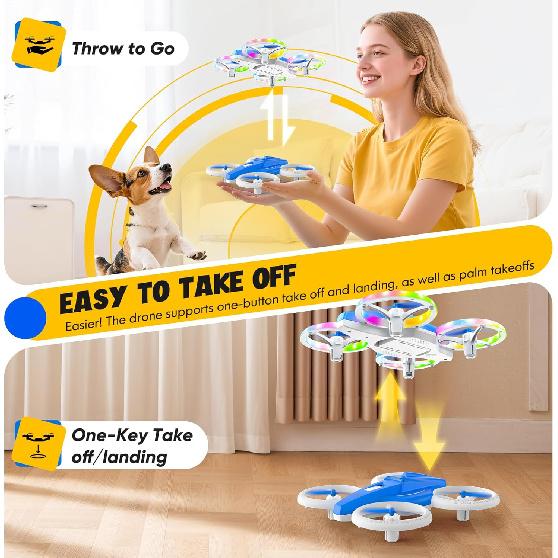 Drones for Kids With Cool Light, Kids Drone with 3D Flip, Altitude-Hold, Self-Rotation, Headless Mode, 3 Speed Modes, One-Click Take-off/Landing,