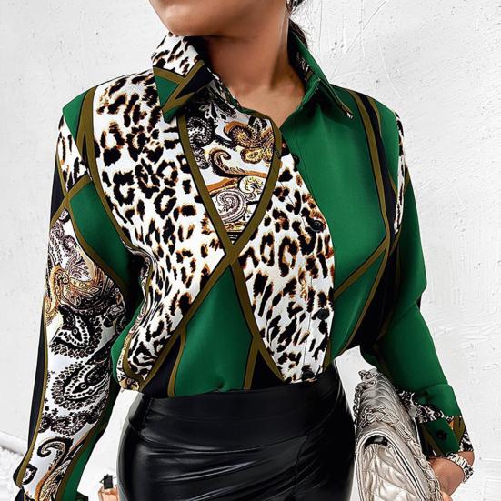 

Однобортная женская офисная рубашка большого размера с принтом и лацканами, рубашка с длинным рукавом, топ