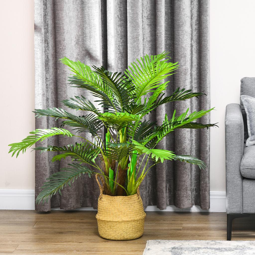 Artificial Palm Tree, 1 M, Realistic Branches, Decorative Plant, Plastic, with Pot, Brown+Green