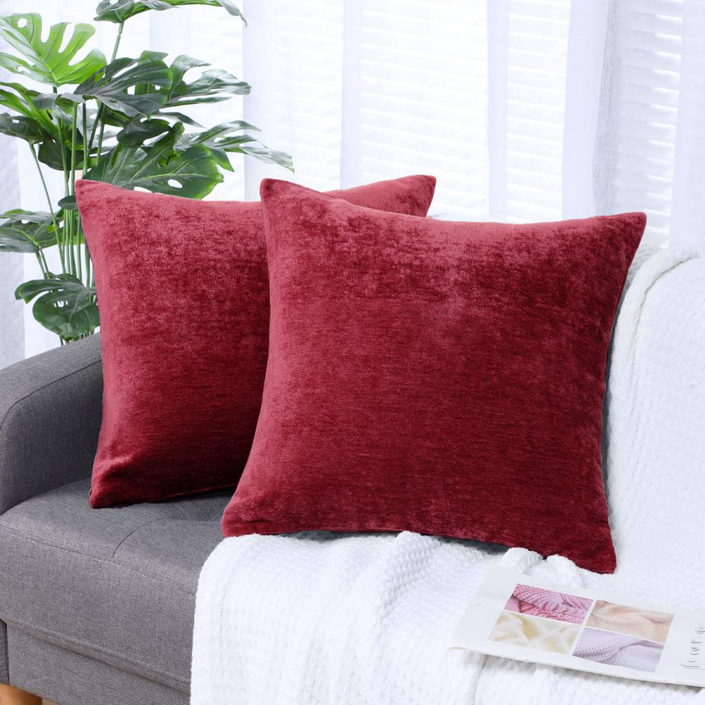 PiccoCasa Cushion Covers, Chenille, Set of 2, Water-Repellent, Scandinavian Style, Stylish, Hidden Zipper, Sofa Back Cover, Decorative Square Pillowca