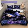 Purple Butterfly Roses Print 3Pcs Bedding Setduvet Cover With 2 Bedropillowcase Home Birthday Gift