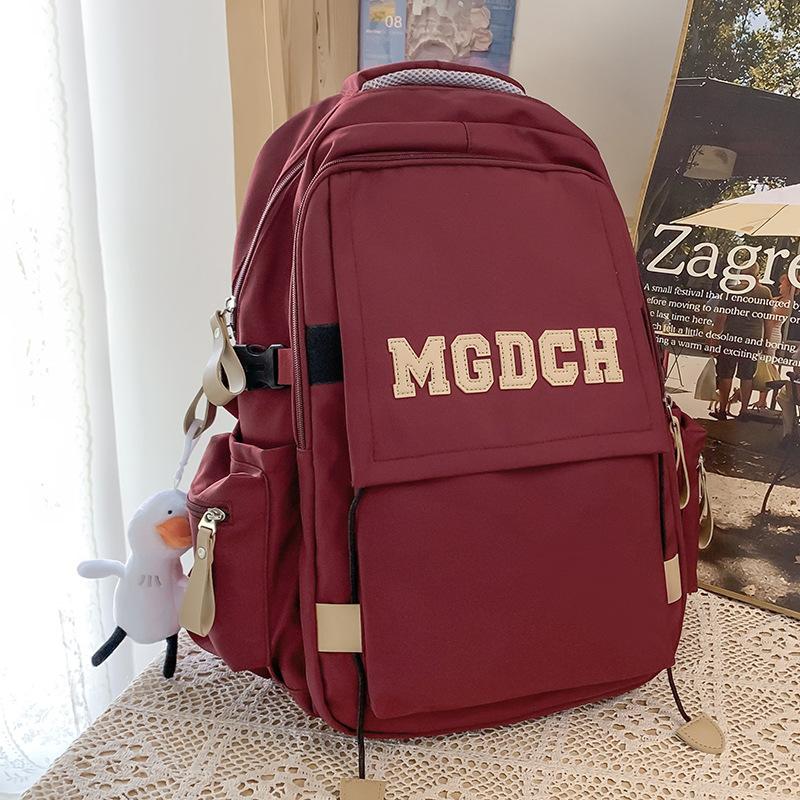 College Student Burgundy Large Capacity Girl Letters Backpack Middle School Student Backpack