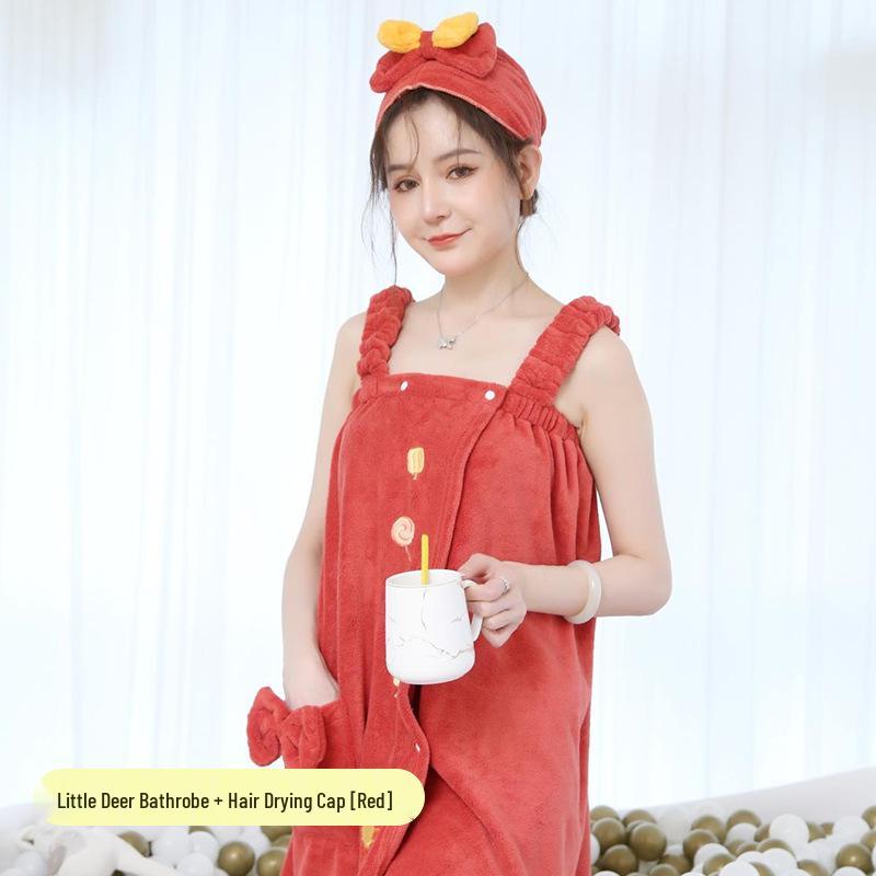 Women's Quick-Dry Coral Fleece Bathrobe - A-line Wearable Towel, Ideal for Home Use, Highly Absorbent, No Shedding, Summer Style.