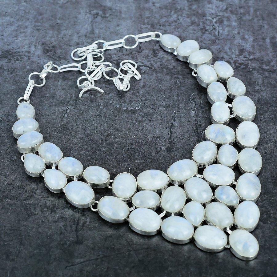 Natural Rainbow Moonstone Gemstone 925 Sterling Silver Jewelry Necklace 18" D3s67