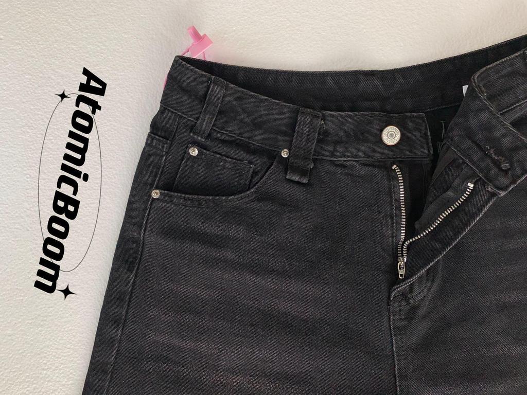 Damen American Style Retro Schwarze Denim Capri-Hosen - Sommer Locker Mittellang Fünf-Punkt Gerade Bein Übergröße Shorts