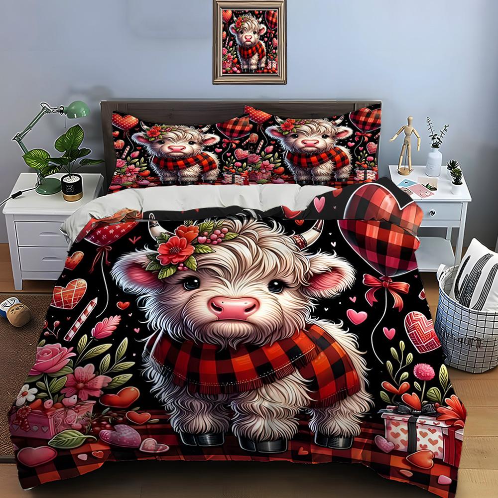 Cute North American Highland Cattle Print Bedding Collection Duvet Cover 1 Duvet Cover 2 Pillowcases Adult And Kids Bedding Collection Luxury
