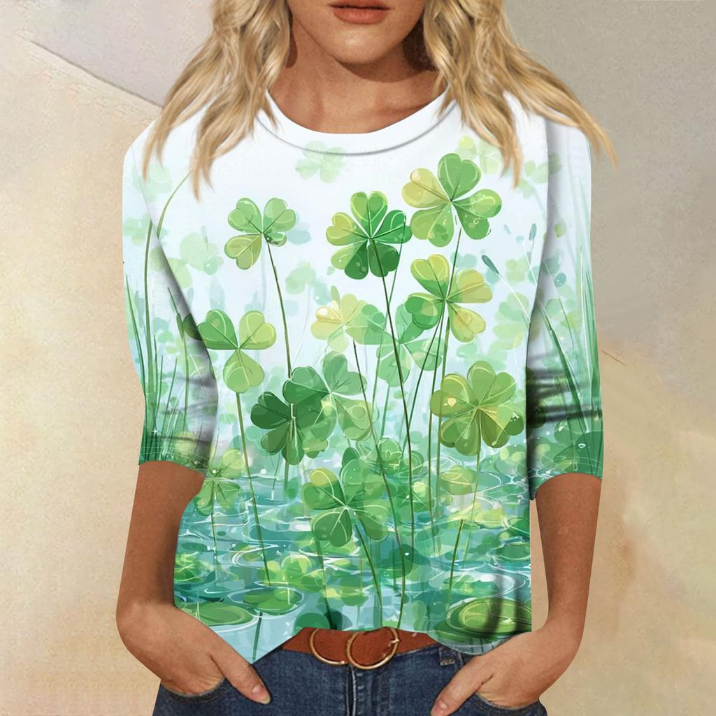 Dámský módní ležérní svetr s kulatým výstřihem a tříčtvrtečním rukávem s potiskem Saint Pao