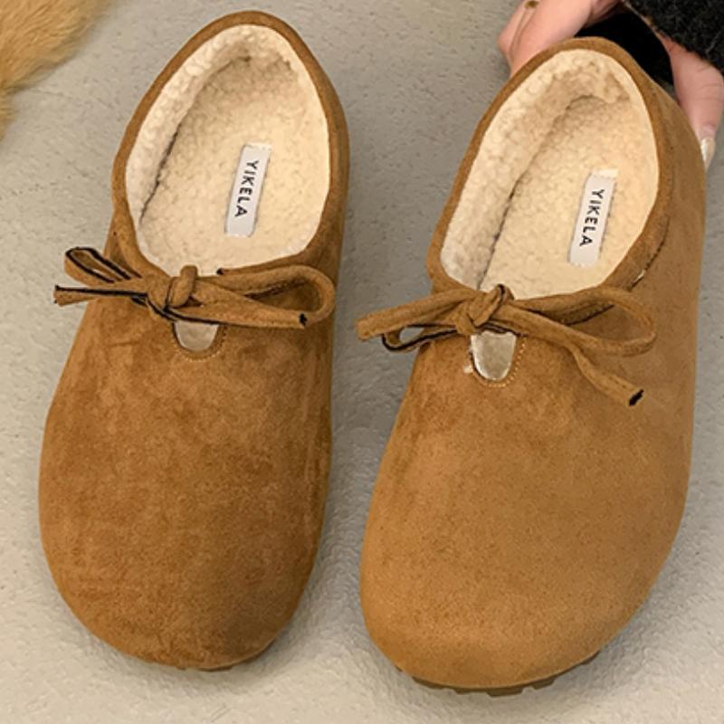 Fashion Vintage Women 2024 New Outdoor Slip-on Round Head Shoes Women Plus Velvet Casual Comfortable Deep Mouth Boots Shoes for Women