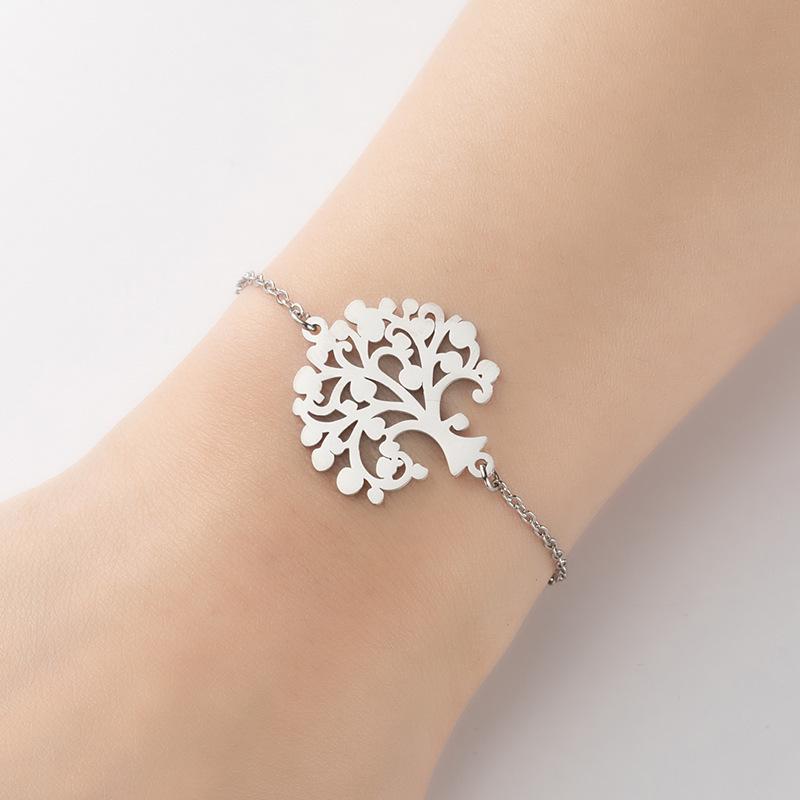 Tropical Rainforest Tree of Life Pendant Bracelet, 18K Gold Plated Stainless Steel, Fade-Resistant