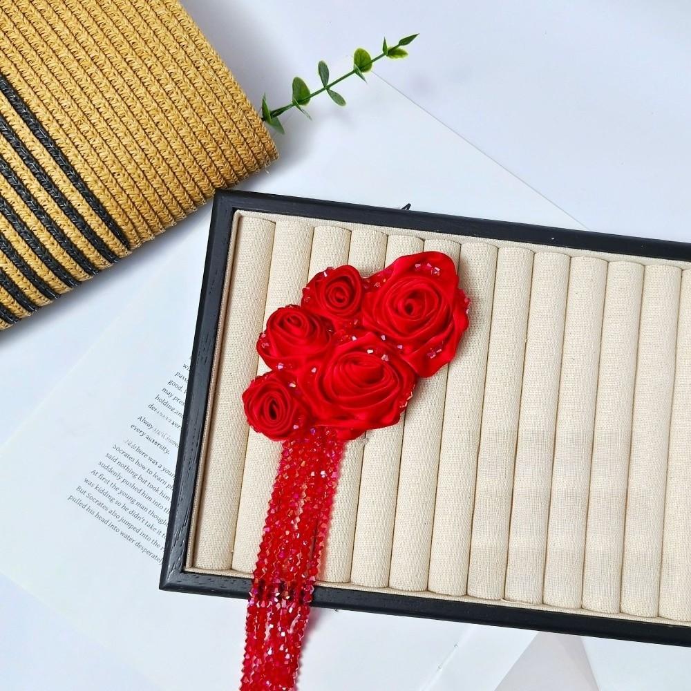 Crystal Beads DIY Decor Accessories Tassel Details 3D Fabric Flowers For Dress