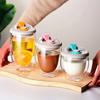 Insulated Glass Cup with Lid Cold/Heat Resistant Portable Water Cup Double Wall Coffee Mug  Juice