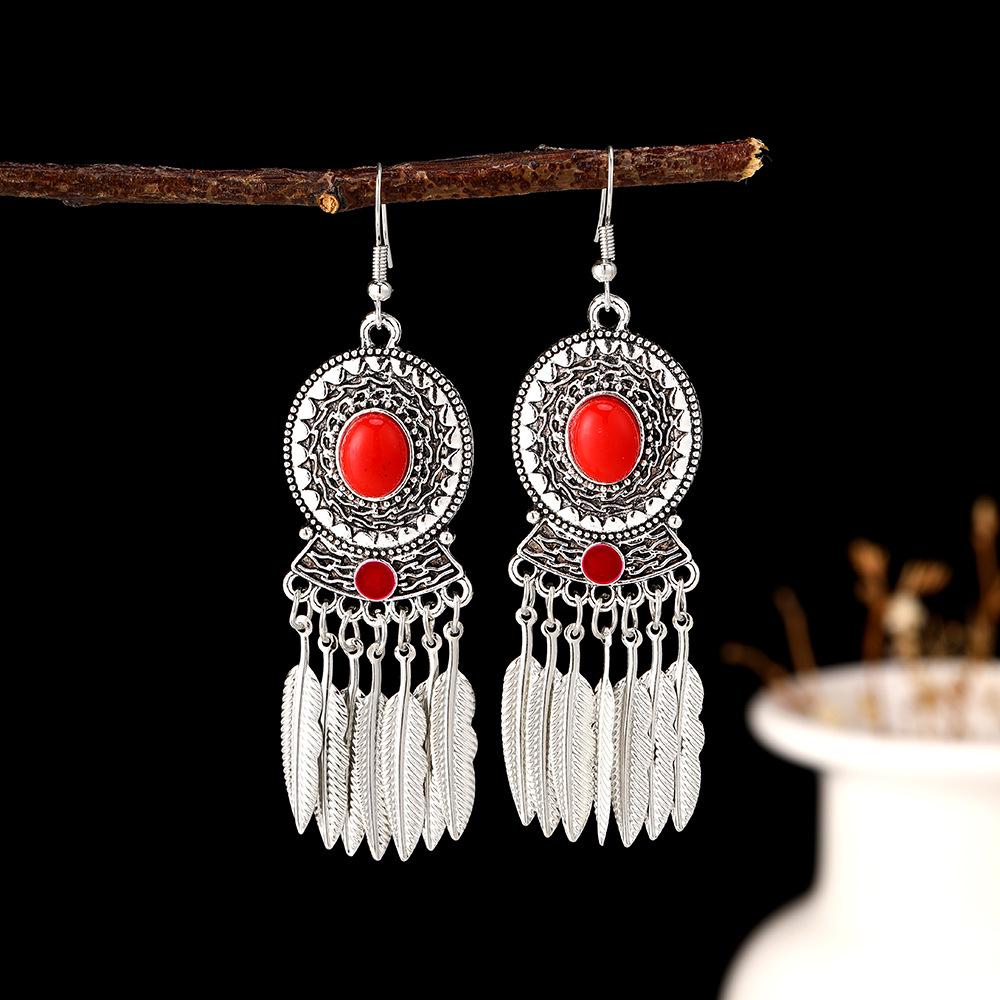 Bohemian Ethnic Oval Tassel Earrings with Beads