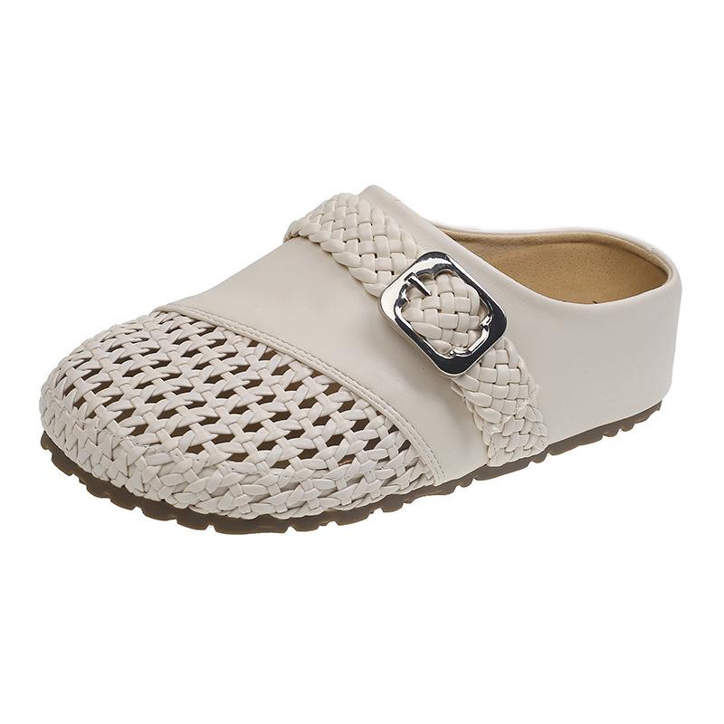 New Style of Semi-slipper Shoes with Woven Hollowed-out Toe Caps and Thick Soles for Lazy People To Wear on One Foot