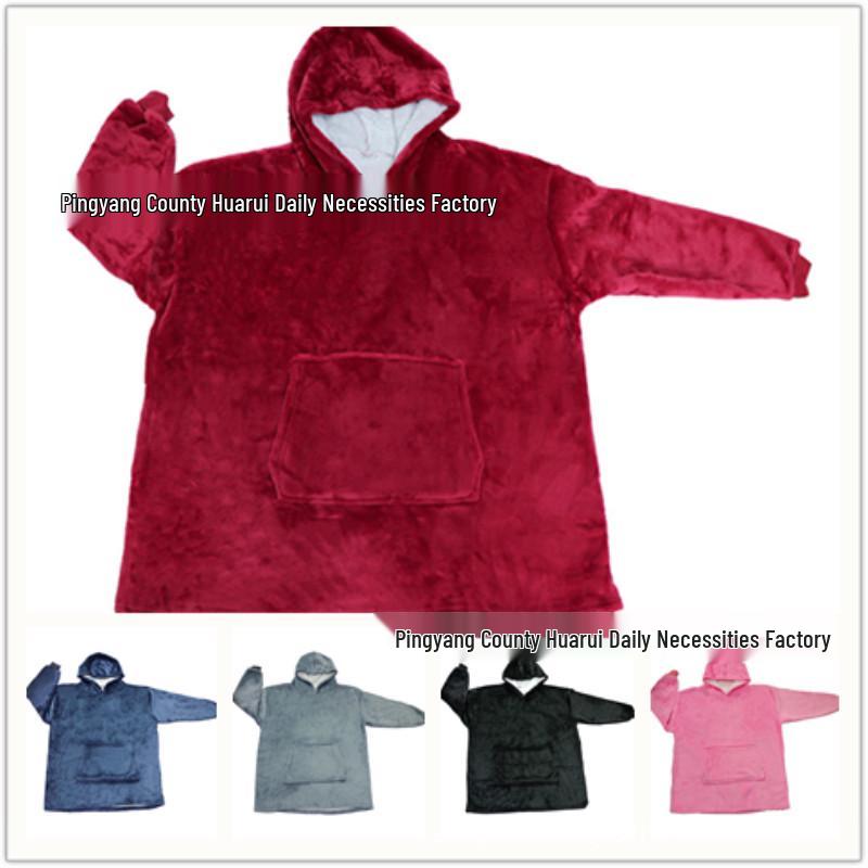 

Cozy Flannel Hooded TV Blanket - Warm Outdoor/Indoor Fleece Robe for Couples Vacuum Packaged циан