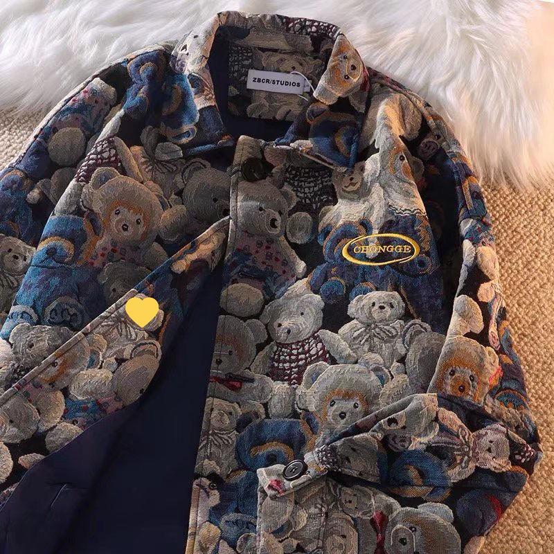 

Мужская и женская бейсбольная куртка с золотой нитью и медведем - Уникальный осенне-зимний дизайн M синий