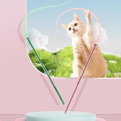 1 Set Cat Stick Interactive Silicone Cat Teaser Toy with Replaceable Top Simulated Mouse Tail Cat Teasing Stick Pet Supplies