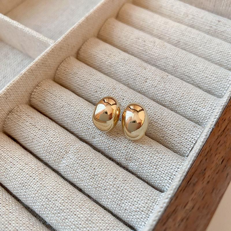 Metal wind round geometric earrings niche simple versatile stud earrings ins fashion high-end earrings