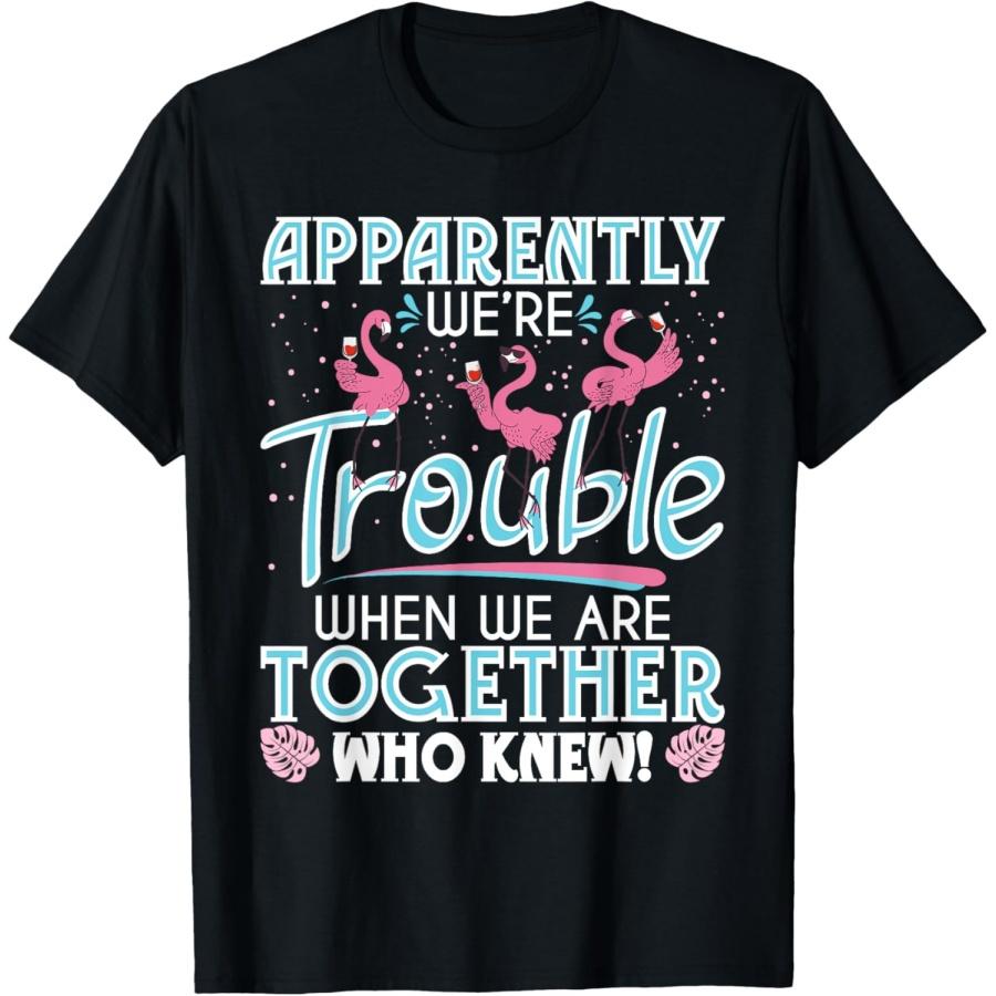 Apparently We re Trouble - Funny Flamingo Lover Zoo Animal T-Shirt S