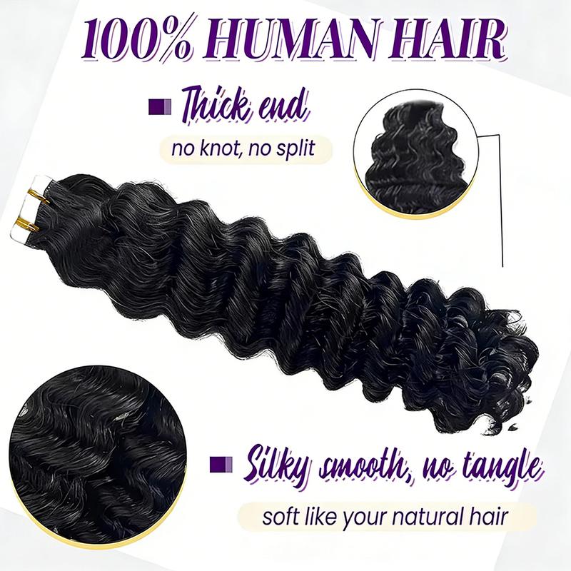 Extensii de Păr Deep Wave cu Benzi Adezive Păr Uman Brazilian 100% Adezive Extensii cu Benzi Adezive Ondulate Păr Uman Negru Natural Pentru Femei